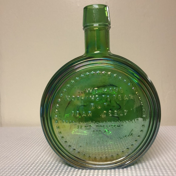 Wheaton 1st Ed. President FRANKLIN DELANO ROOSEVELT Green Glass Bottle Rare - Picture 2 of 14